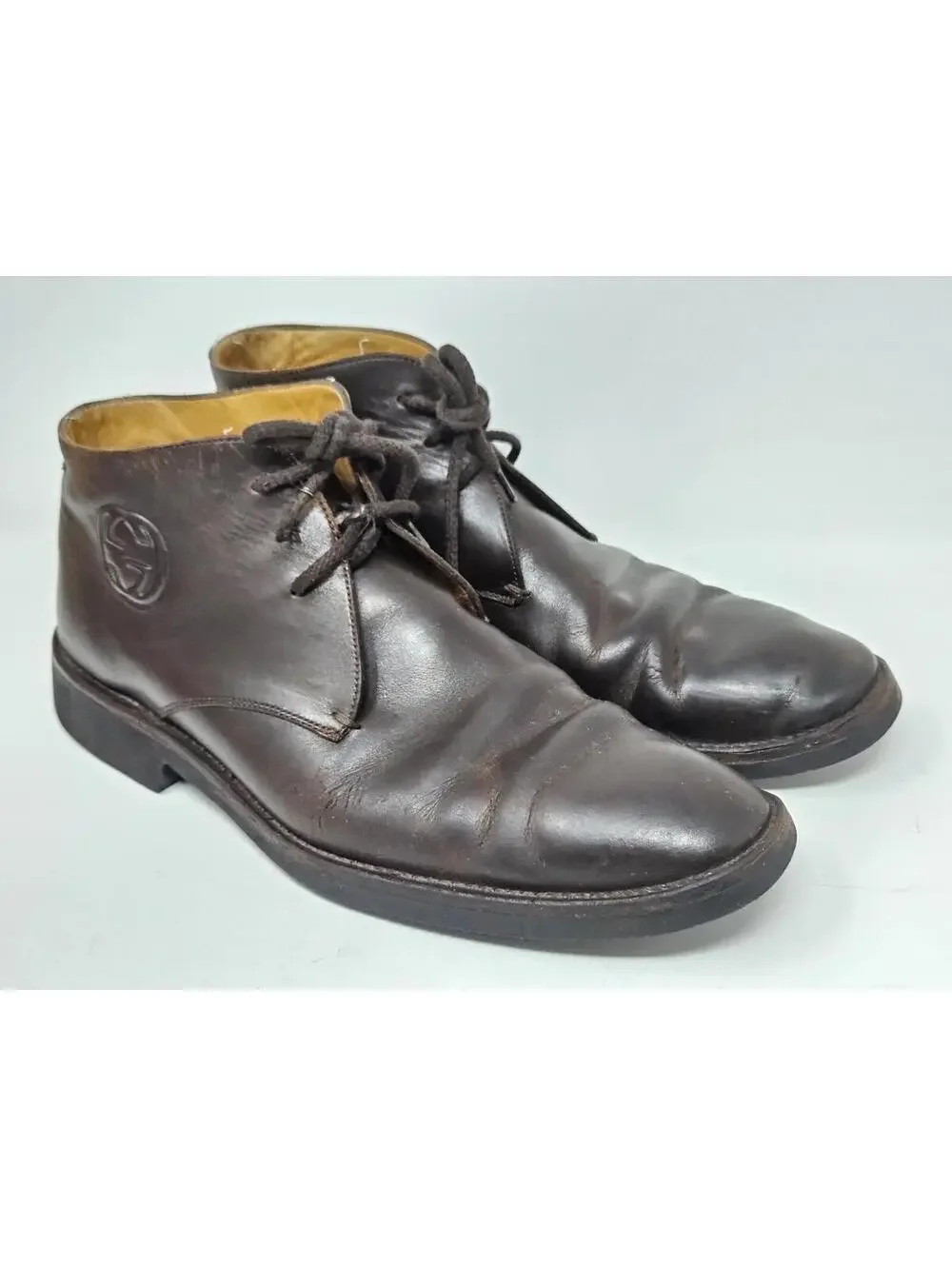 Gucci Men’s Brown Leather Chukka Boots Size 9 Made in Italy 161473 Vibram Soles
